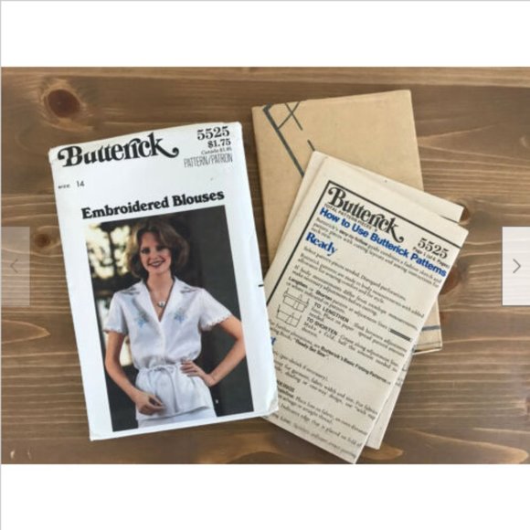 New Vtg Butterick 5525 Blouse Sewing Pattern Embroidery Transfers Sz 14/Bust 36 - Picture 4 of 4
